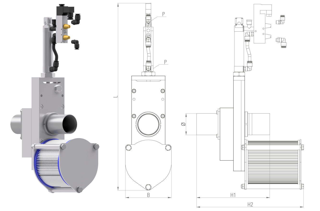 Schieber stromlos geschlossen / Bypass geöffnet