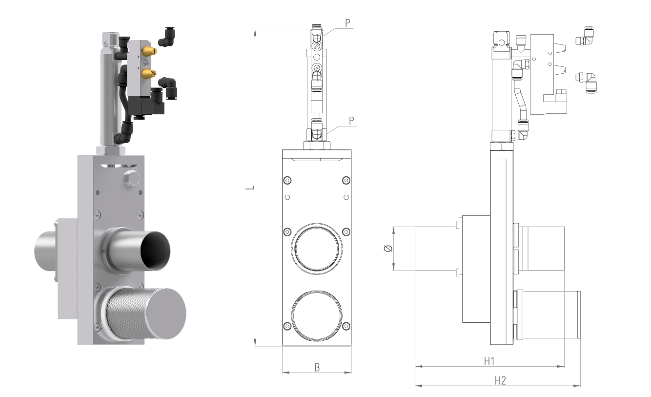 Schieber stromlos geöffnet / Bypass geschlossen