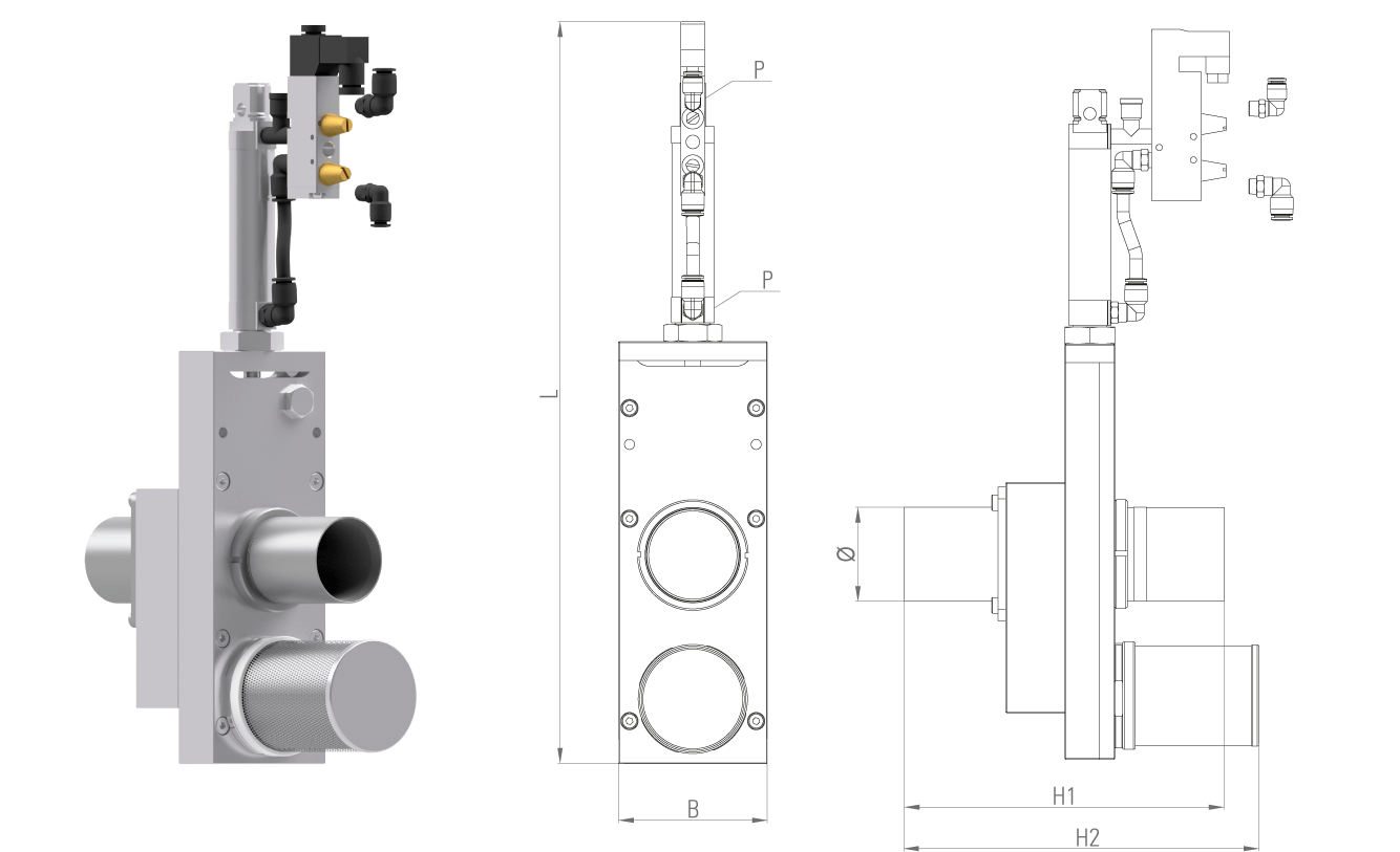 Schieber stromlos geschlossen / Bypass geöffnet