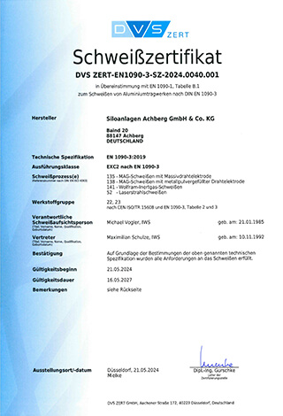 Schweißzertifikat Alu